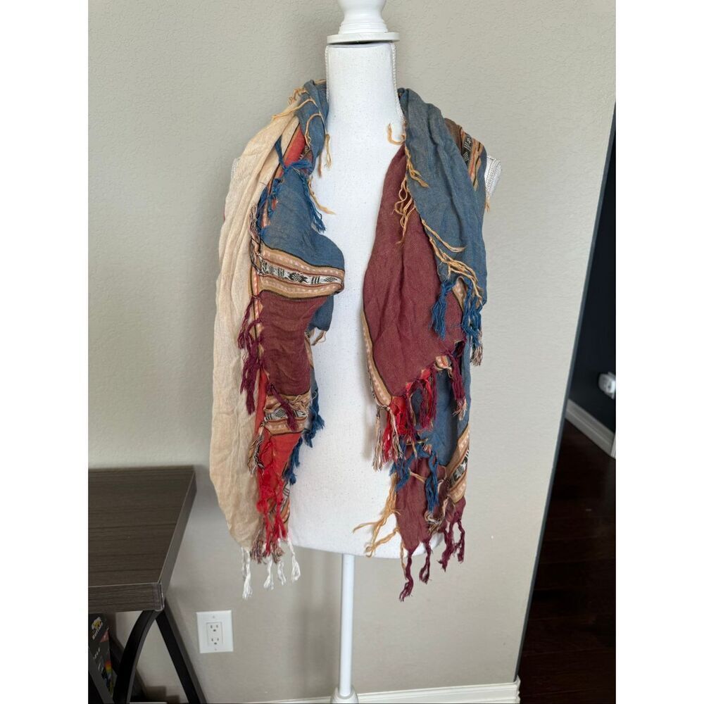 NWT Francesca’s Multi Colored Square Fringe Scarf 48”